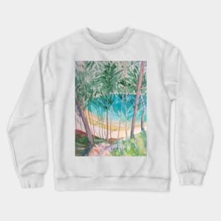 An abstract watercolour and pencil depiction of a green lake. Crewneck Sweatshirt